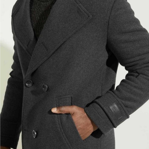 GUESS Dark Grey Military Wool-Blend Men's Coat - Picture 4 of 6